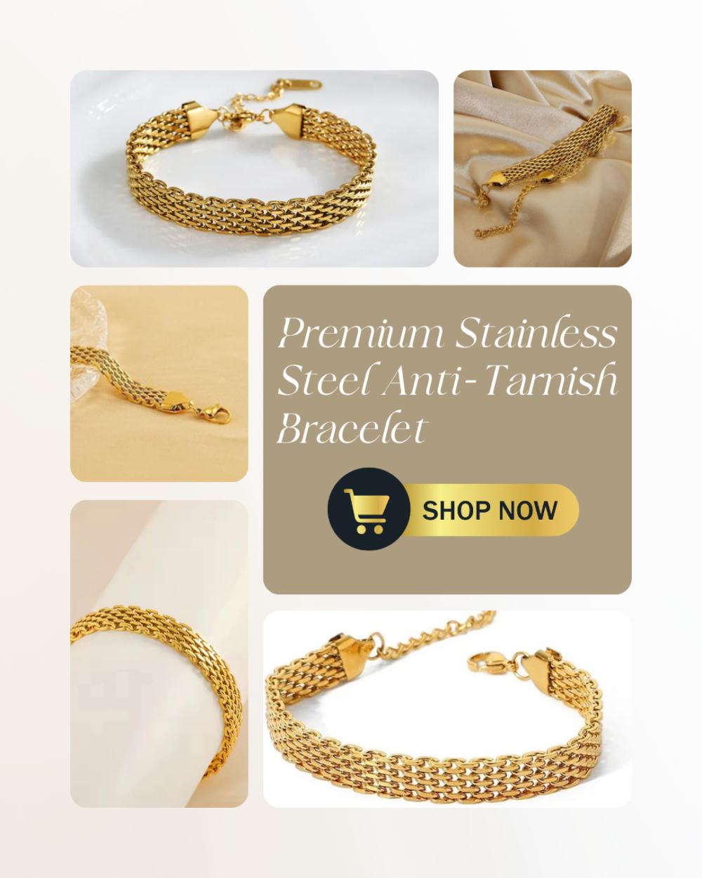 Gold Mesh Stainless Steel Bracelet